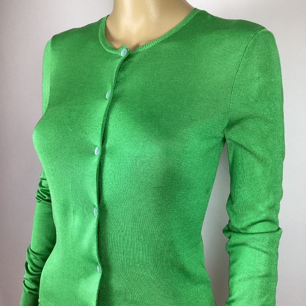 Vintage Ralph Lauren Black Label 100% Silk Cardigan Green S - Picture 2 of 9
